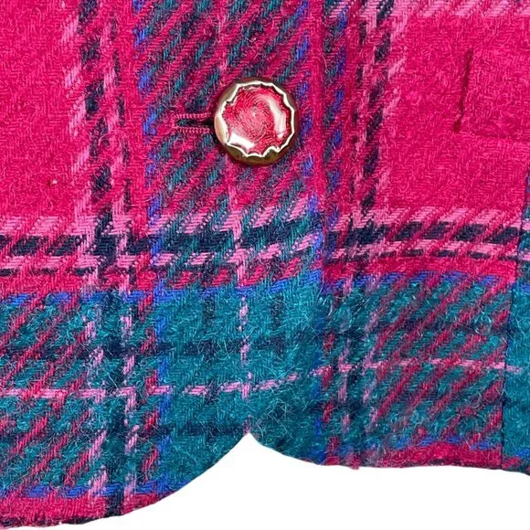 Vintage Pendleton Pink Teal Plaid Wool Cropped Jacket Jewel Buttons USA 10